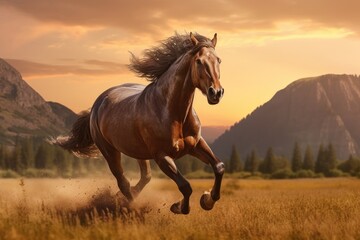 Wall Mural - Horses Galloping Through a Sunflower Field