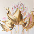 Abstract floral oil painting. Gold and pink tulip on white background. Generative AI