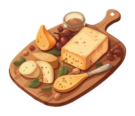 Sticker - Fresh organic cheese on wooden plate