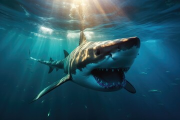 Big angry White shark in the ocean Generative AI