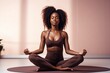 © Road Red Runner - Black woman does yoga on bright background. Ai generated.