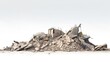 Remain of Destruction. Panoramic View of Isolated Concrete Wreckage and Debris from a Destroyed Building on White Background: Generative AI