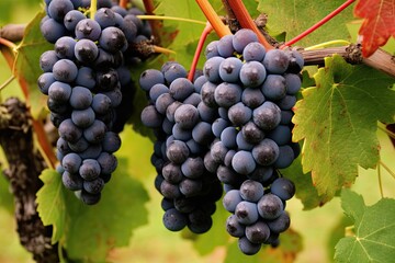 Wall Mural - Tempranillo Grapes Maturing on Vines in Basque Countryside Winery: Generative AI