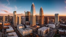 Aerial View Of Charlotte, NC Skyline And Financial District In North Carolina - A Luxurious US City Landscape: Generative AI