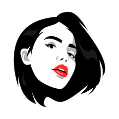 Wall Mural - silhouette face of sexy girl with short hair with red lips. isolated on white background. vector illustration.