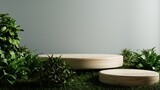 Wooden podium in tropical forest for product presentation.3d rendering