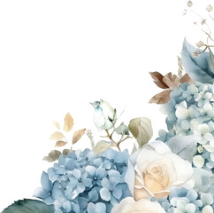 Watercolor blue flowers bouquet, png with transparent background