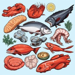 Wall Mural - set of seafood