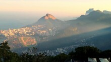 Aerial View Of Leblon, Gavea And Lagoa Districts With Jockey Club Horse Track In Middle From Corcovado Mountain  On Sunny Day