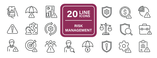 risk management line icons. editable stroke. for website marketing design, logo, app, template, ui, 