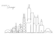 Skyline Of Chicago, Illinois, USA. Single Continuous Line Drawing Art Vector Illustration