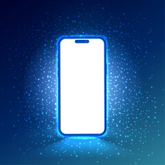 Poster - Smartphone light screen with starlight effect, technology mobile display light. Smart phone screen glows illustrations. Vector.