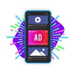 Poster - native online advertising concept. programmatic targeted ads marketing strategy. mobile website with