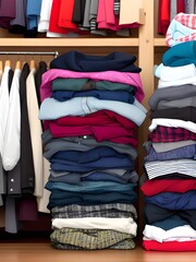 Sticker - pile of clothes on shelves in a store