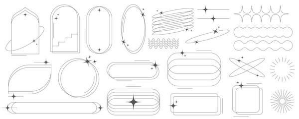 Wall Mural - aesthetic frames and shapes with stars. minimal y2k outline graphic design with sparkles. abstract m