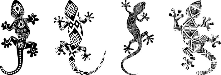 Wall Mural - gecko - tribal traditional ornaments (black) - batch 3