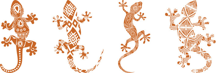 Wall Mural - gecko - tribal traditional ornaments (brown) - batch 3