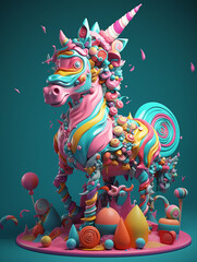 Colorful Cute Pony Horse with Candies