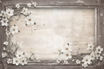 Poster - picture frame made of wood with embellishments. Make a mockup of your image or text. Set up your work with a white background, a shabby print, and Generative AI