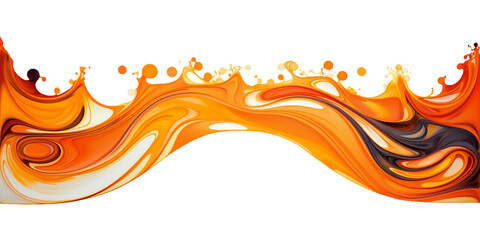 Poster - Acrylic pouring liquid paint in orange, white and black isolated on transparent background - Generative AI