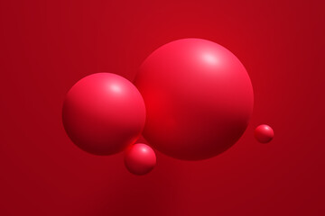 Poster - Levitating red spheres on blue background.