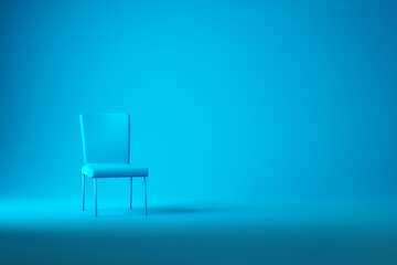 Wall Mural - Modern blue chair standing in interior empty blue room with copy space. 3D Render.