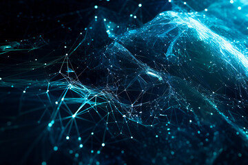 Poster - Blue abstract technology background. Abstract information technology, communications or artificial intelligence concept. Created with Generative AI technology.