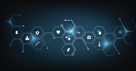 Aufkleber - Health care concept.Medical technology network design.Icon medical network connection with modern on dark blue background.