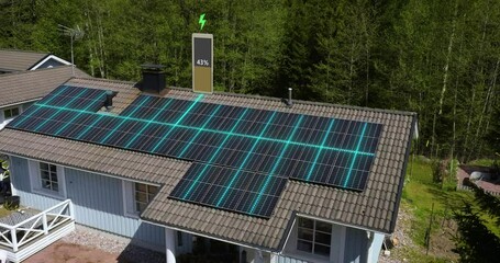 detached family home generating sunlight energy through solar cells - vfx render