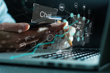 Aufkleber - Artificial intelligence AI research of robot and cyborg development for future of people living. Digital data mining and machine learning technology design for computer brain communication.