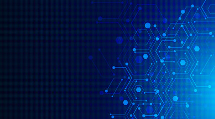 Abstract computer technology background with circuit board and hexagon tech.Vector illustration