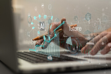 Poster - ChatGPT Chat with AI, Artificial Intelligence. man using technology smart robot AI, artificial intelligence by enter command prompt for generates something, Futuristic technology transformation.
