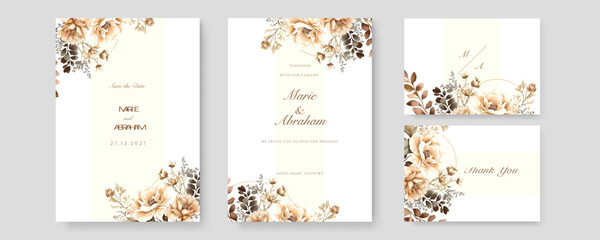 Fototapete - Beautiful soft floral and leaves wedding invitation card design