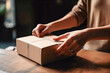 Ai generative. Hands holding a  cardboard box.