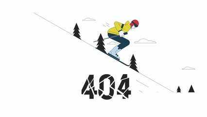 Fototapete - skiing down 404 error animation. ski lifestyle. winter sports. empty state 4k video concept footage 