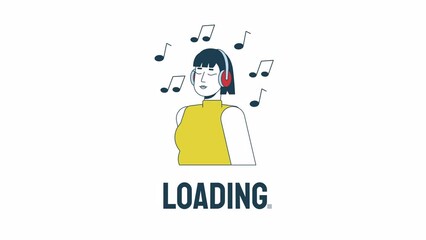 Fototapete - Music lover loader animation. Asian girl in headphones relaxing. Flash message 4K video footage. Isolated outline colour loading animation with alpha channel transparency for UI, UX web design