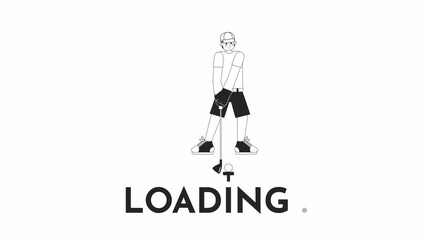 Fototapete - Animated bw golfer loader. Male golfer playing golf. Flash message 4K video footage. Golf country club. Isolated monochrome loading animation with alpha channel transparency for UI, UX web design