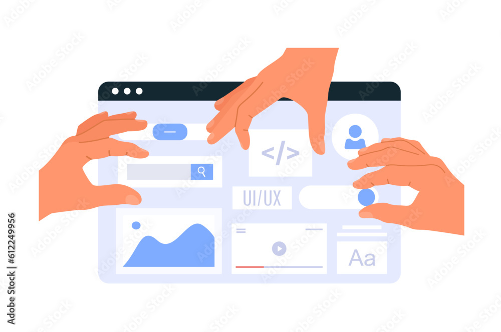 Human hands working on layout website or mobile application. UI UX ...