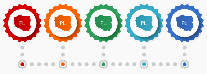 Poster - Map of Poland vector icon set, colorful infographic template, set of flat design badge icons in 5 color options