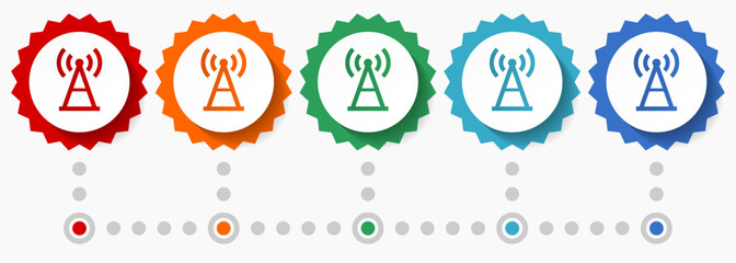 Aufkleber - Antenna, signal vector icon set, colorful infographic template, set of flat design badge icons in 5 color options