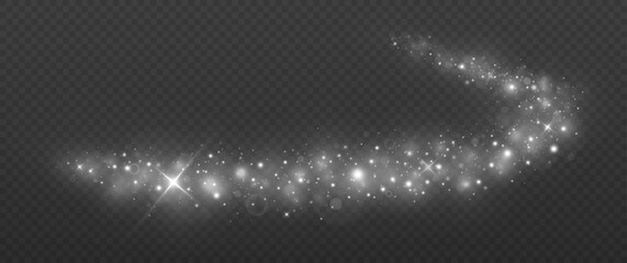 Wall Mural - Magic silver wave. Sparkling dust particles. Luxury shiny trail of white particles. Glowing circle trail.