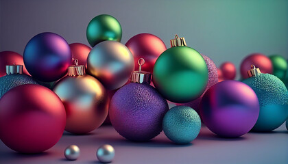 Wall Mural - Gradient christmas balls and trees, christmas gradient background with balls and trees, Generative AI