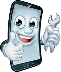 Sticker - Mobile Phone Repair Spanner Thumbs Up Mascot