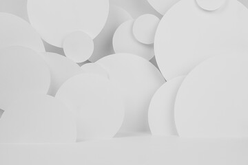 Poster - white abstract background of circles pattern with perspective, floor as stage mockup for presentatio