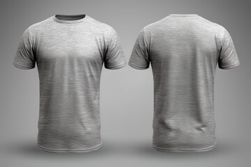 Wall Mural - Grey male t-shirt realistic mockup set from front and back view, blank textile print design template for fashion apparel. Created with Generative AI Technology