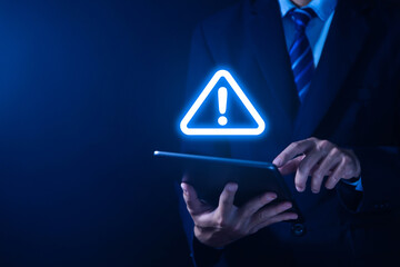 Wall Mural - warning triangle and exclamation sign icon caution of dangerous problems server error