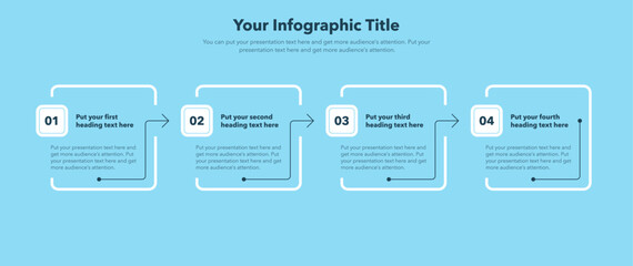 Poster - Rectangular process infographic template with four steps - blue version. SImple chart design for workflow layout, diagram, banner, web design.