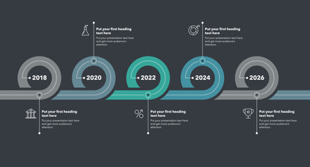 Leinwandbilder - Timeline infographic template with five stages - dark version. Can be used for your website or presentation.