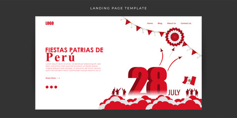 Wall Mural - Vector illustration of Peru Independence Day 28 July Website landing page banner mockup Template