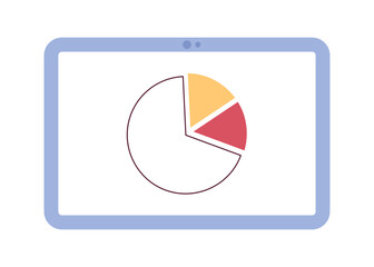 Fototapete - Tablet computer with circle diagram semi flat colour vector object. Technology. Entrepreneurship. Editable cartoon clip art icon on white background. Simple spot illustration for web graphic design